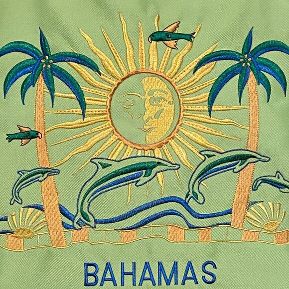 Bahamas embroidered large Tote Sun, Dolphins, Palm Trees Zipped Closure - Picture 2 of 11